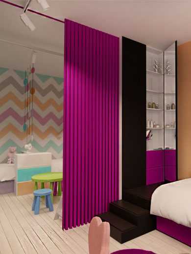 Как разделить комнату шторами при натяжном потолке