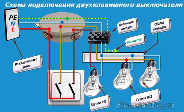 Правильная коммутация проводов на двухклавишном выключателе