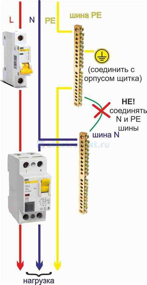 Схема подключения УЗО в однофазной сети с заземляющим проводом