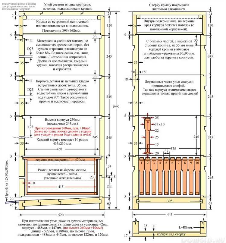 Чертежи и размеры основных частей улья