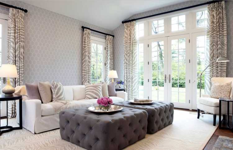 Оптимальные ткани для штор в интерьере с темно серыми обоями