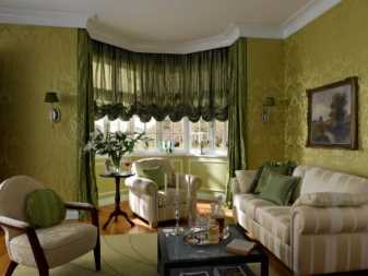 Подходящие виды крепления штор для оформления зеленых стен