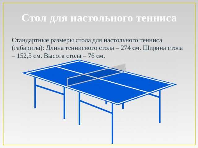 Стандартные габариты теннисного стола и требования к свободному пространству