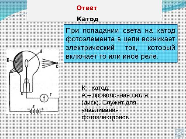 Назначение катода и анода в вакуумном фотоэлементе